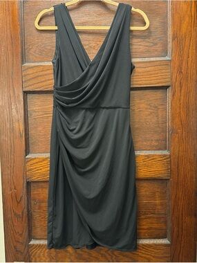 White House Black Market Black Draped V-Neck Midi Dress